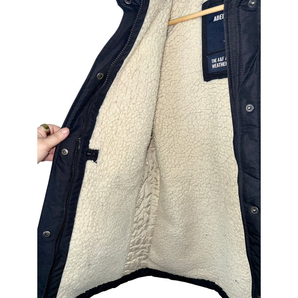 Abercrombie & Fitch Black Sherpa Lined Hooded Parka Jacket Utility Coat Size S - Picture 9 of 12